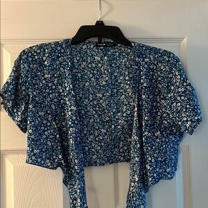 SHEIN Blue and White Floral Blouse or Bathing Suit Coverup